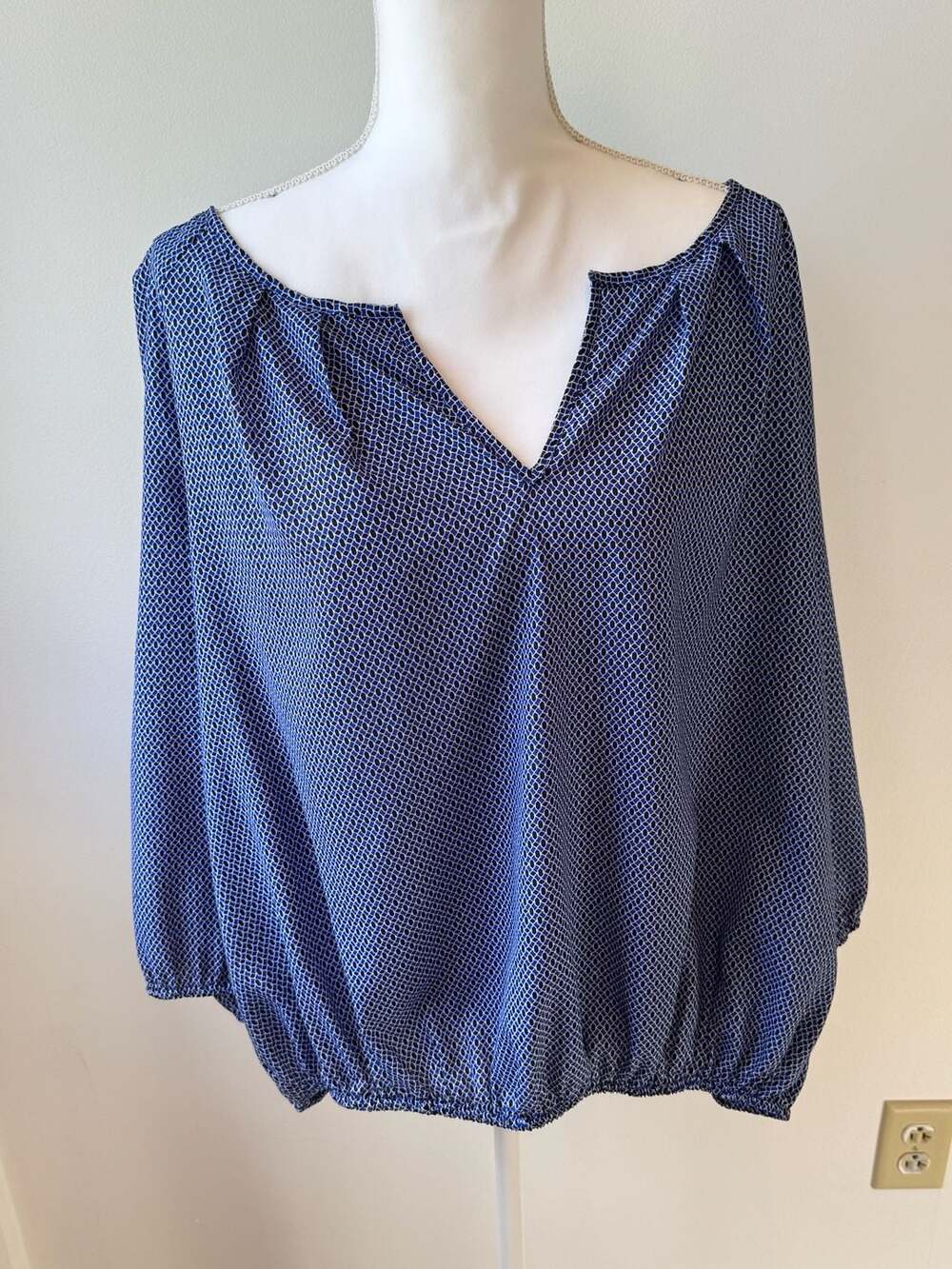 Cynthia Rowley Blue Black Geometric Print V-Neck Blouse Size 1X